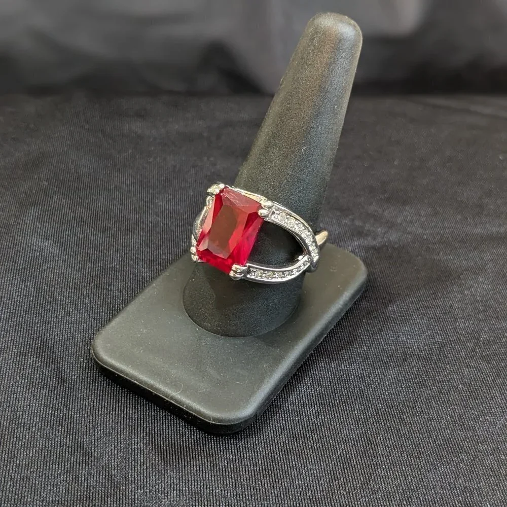Ruby w Diamonds Silver Cocktail Ring